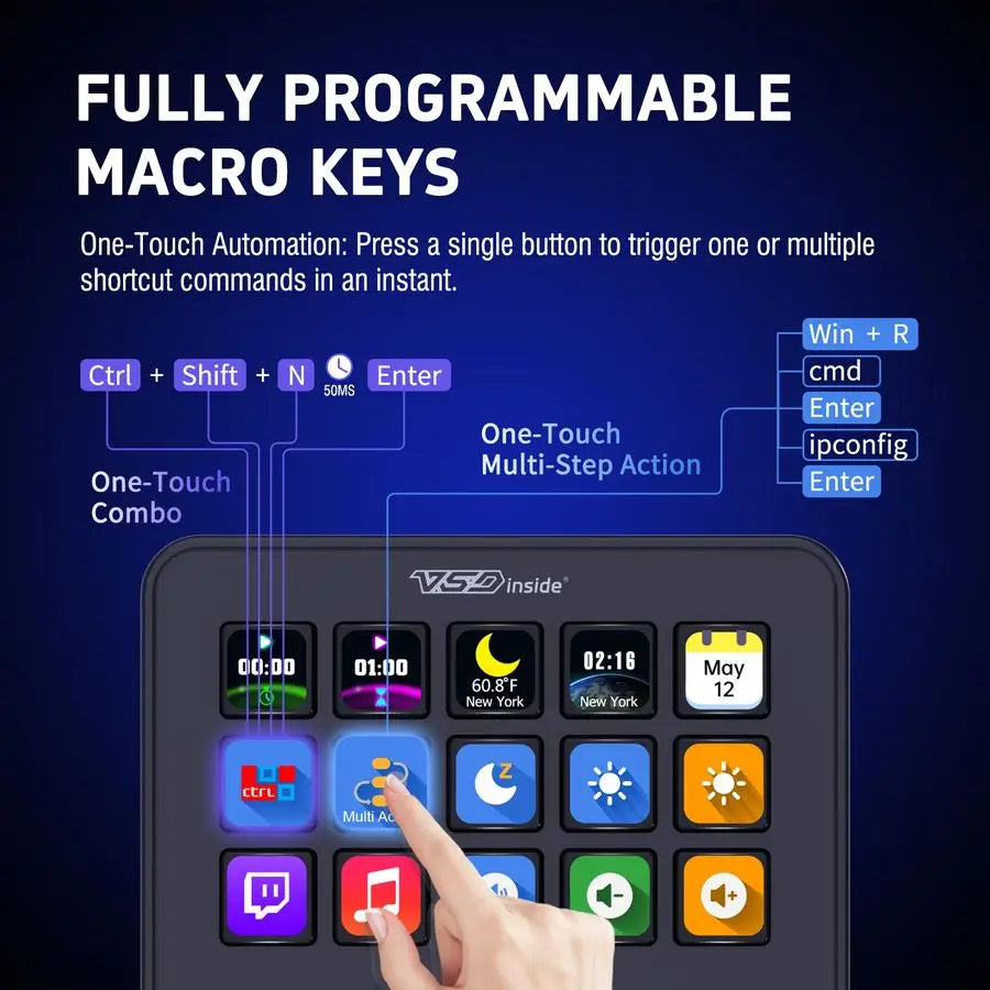 Macro Keypad, Stream Controller Deck Gaming Streaming Shortcut Keyboard, 18 Programmable Keys Customizable Visual AI Pad USB Sou