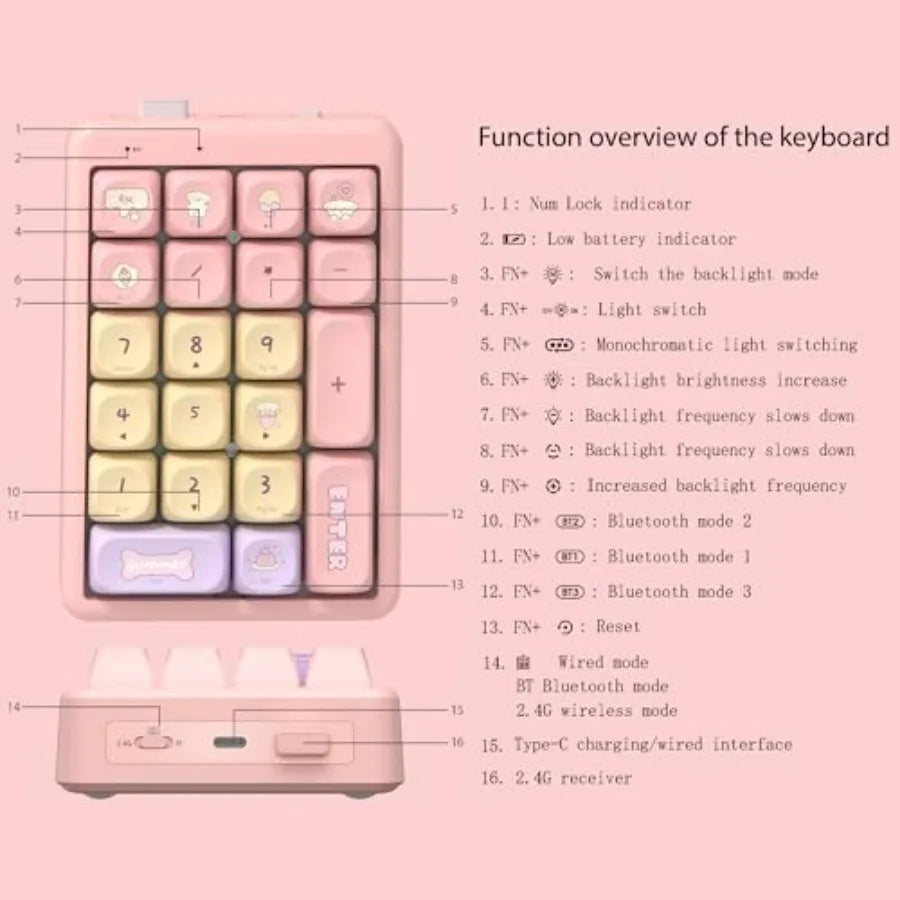 Wireless Number Pad BT 5.0 Mechanical Number Keypad for Laptop 21-Key Hot Swappable RGB Numeric Keypad USB/2.4G Wireless Number