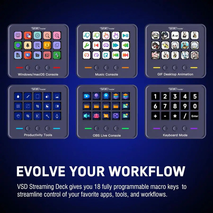 Macro Keypad, Stream Controller Deck Gaming Streaming Shortcut Keyboard, 18 Programmable Keys Customizable Visual AI Pad USB Sou