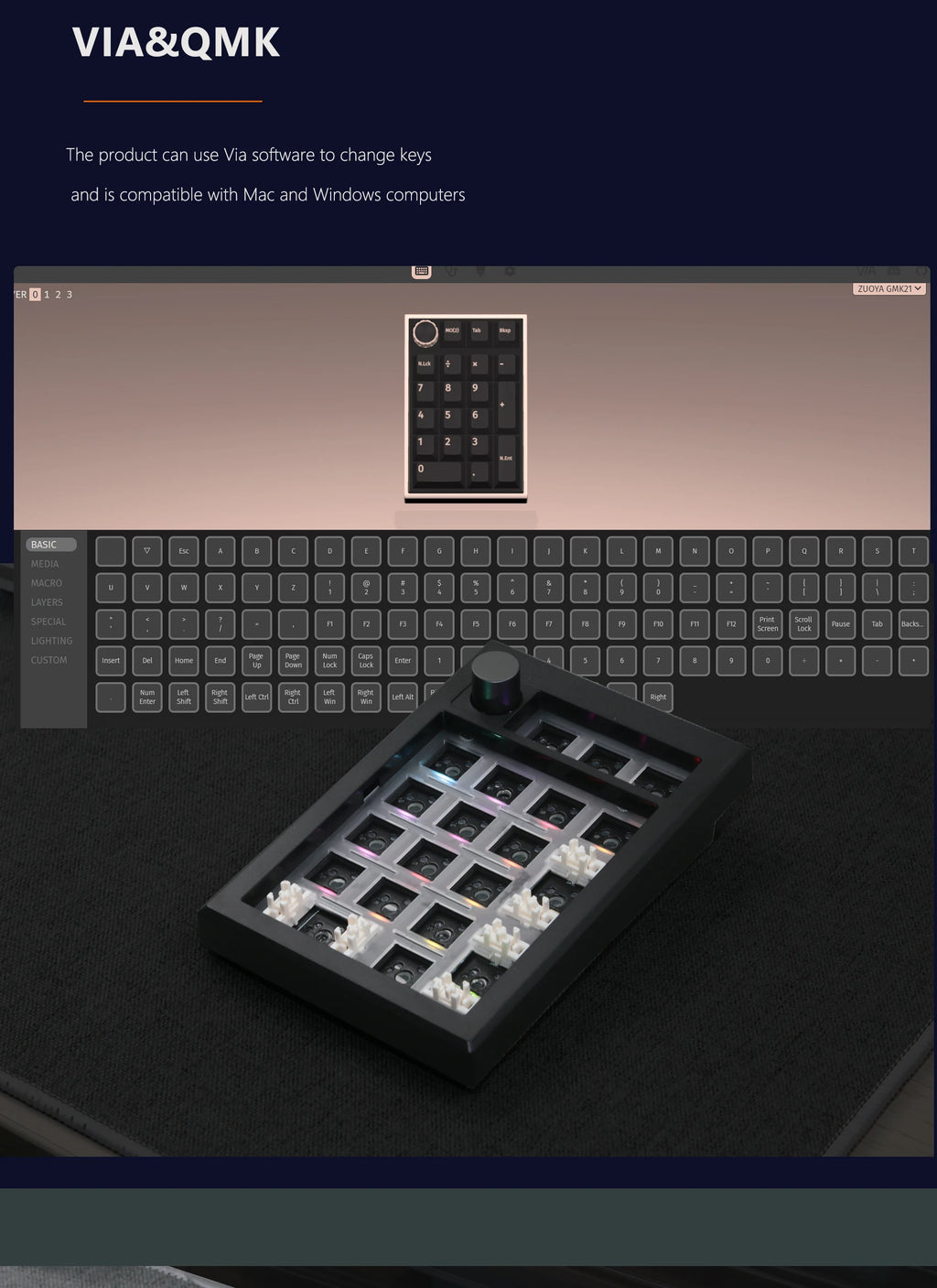 GMK21 Number Pad Mechanical Numeric Keypad KIT Hot-SwapWired/Bluetooth/2.4Ghz  Programming Keypad KIT
